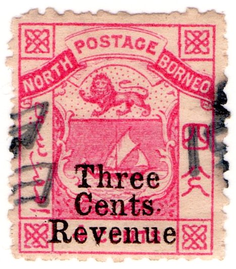 (I.B) North Borneo Revenue : Duty Stamp 3c on 4c (raised stop)