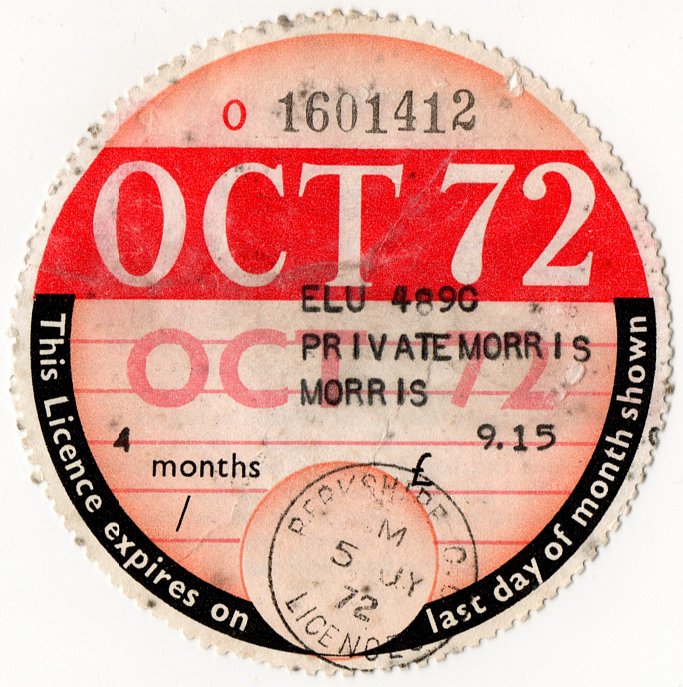 (I.B) GB Revenue : Car Tax Disc (Morris 1972)