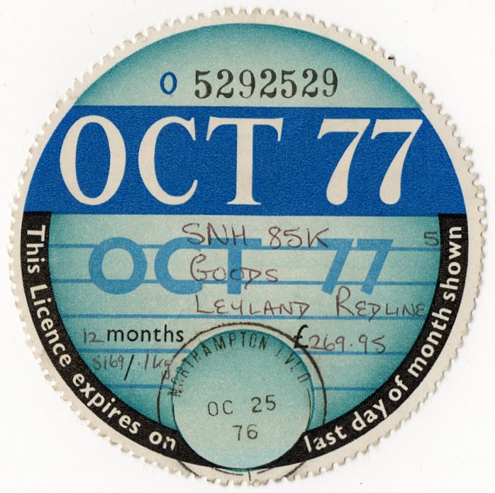 (I.B) GB Revenue : Car Tax Disc (Leyland Goods 1977)
