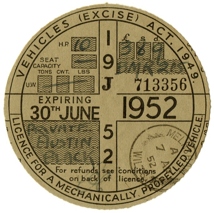 (I.B) GB Revenue : Car Tax Disc (Austin 1952)