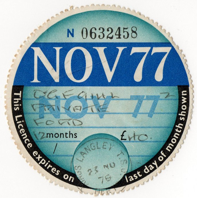 (I.B) GB Revenue : Car Tax Disc (Ford 1977)