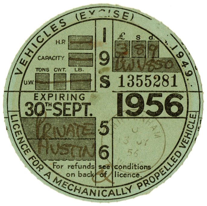 (I.B) GB Revenue : Car Tax Disc (Austin 1956)