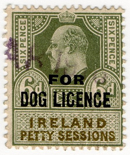 (I.B) Edward VII Revenue : Ireland Dog Licence 6d
