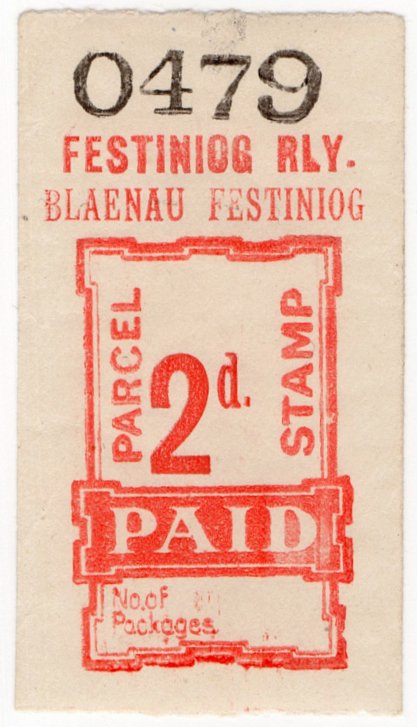 (I.B) Festiniog Railway : Parcel Stamp 2d (Blaenau Festiniog)
