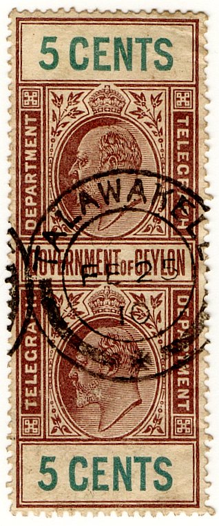 (I.B) Ceylon Telegraphs : 5c (Talawakella)