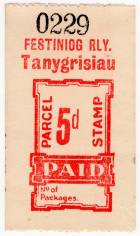 (I.B) Festiniog Railway : Parcel Stamp 5d (Tanygrisiau)