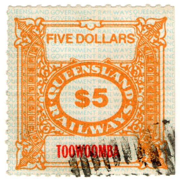 (I.B) Australia - Queensland Railways : Parcel $5 (Toowoomba)