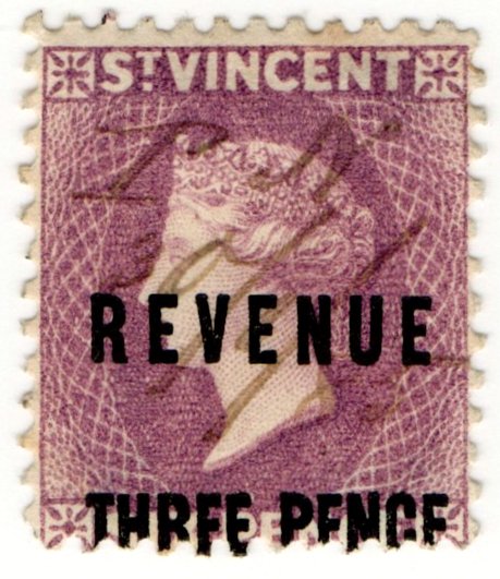 (I.B) St Vincent Revenue : Duty Stamp 3d