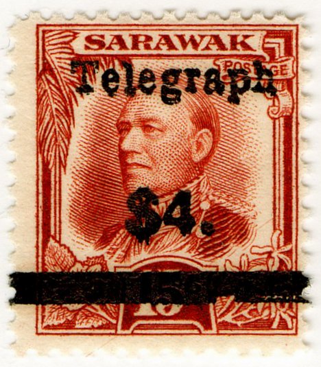 (I.B) Sarawak Telegraphs : Overprint $4 on 15c