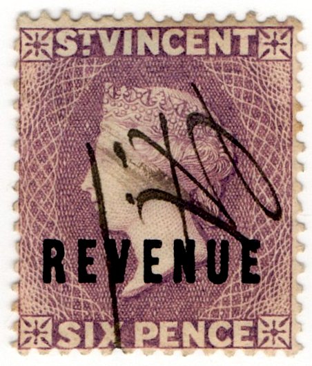 (I.B) St Vincent Revenue : Duty Stamp 6d
