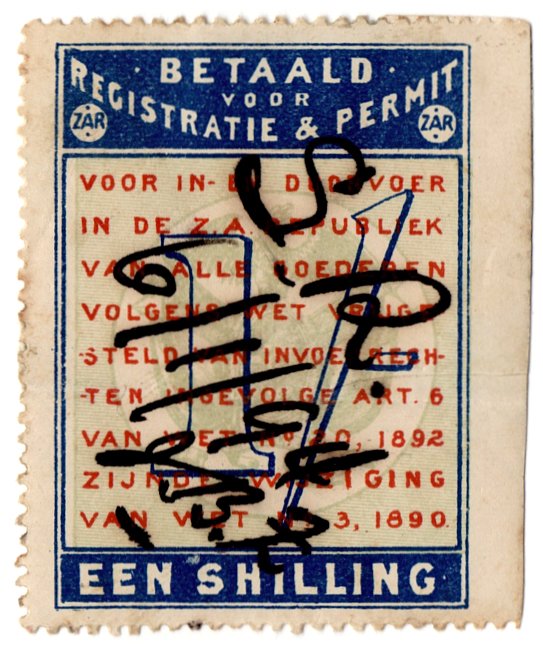 (I.B) Transvaal Revenue : Customs Frank Fee 1/-