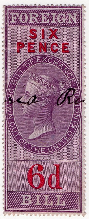 (I.B) QV Revenue : Foreign Bill 6d (1855)