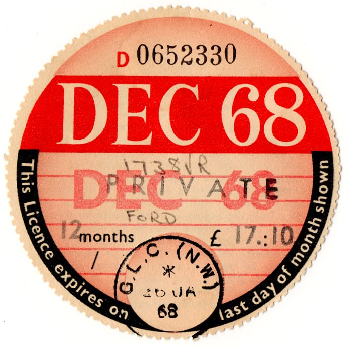 (I.B) GB Revenue : Car Tax Disc (Ford 1968)