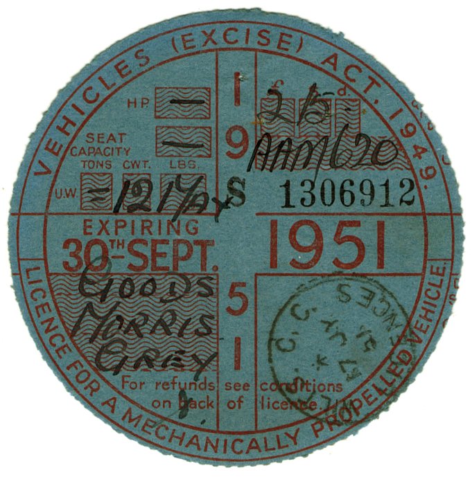 (I.B) GB Revenue : Car Tax Disc (Morris Goods 1951)