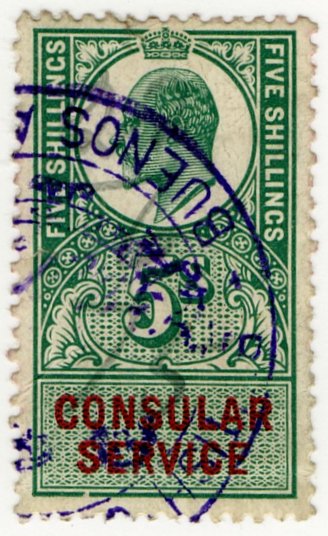 (I.B) Edward VII Revenue : Consular Service 5/- (Buenos Aires)