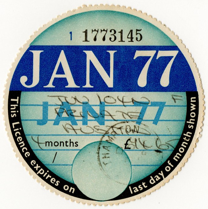 (I.B) GB Revenue : Car Tax Disc (Austin 1977)