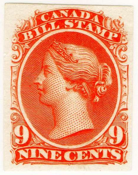 (I.B) Canada Revenue : Bill Stamp 9c (colour trial)