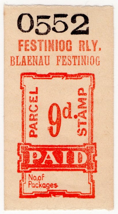 (I.B) Festiniog Railway : Parcel Stamp 9d (Blaenau Festiniog)