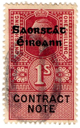 (I.B) George V Revenue : Contract Note (Ireland) 1/- OP