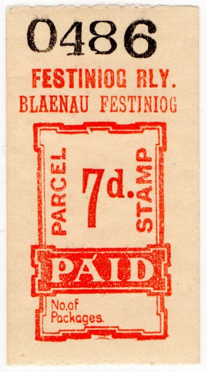 (I.B) Festiniog Railway : Parcel Stamp 7d (Blaenau Festiniog)