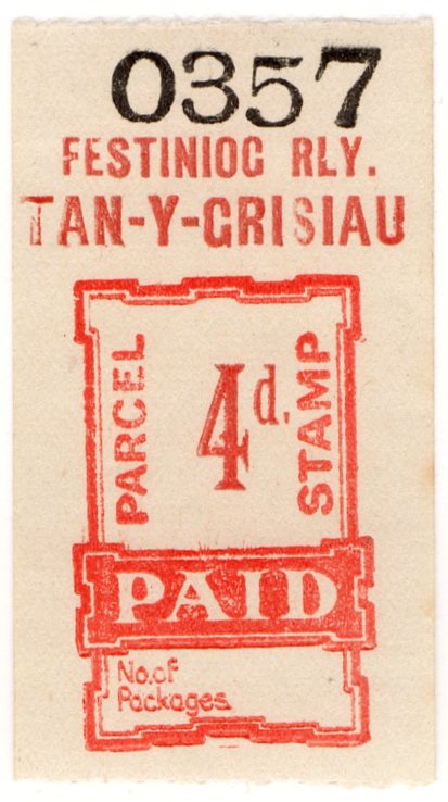 (I.B) Festiniog Railway : Parcel Stamp 4d (Tan-Y-Grisiau)