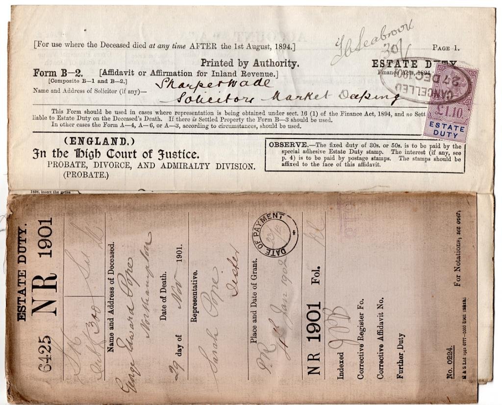 (I.B) QV Revenue : Estate Duty &Acirc;&pound;1 10/- (complete document)