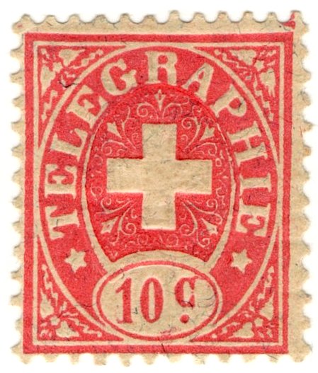 (I.B) Switzerland Telegraphs : 10c Rose & Pink (1881)