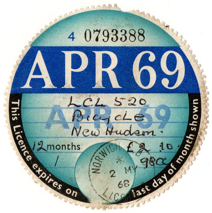 (I.B) GB Revenue : Car Tax Disc (New Hudson Motorcycle 1969)
