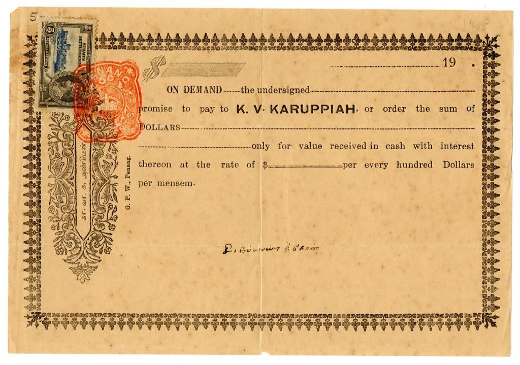 (I.B) Malaya States Revenue : Penang Duty 5c (complete note)