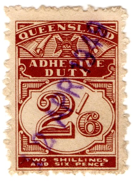(I.B) Australia - Queensland Revenue : Adhesive Duty 2/6d