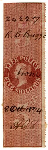 (I.B) QV Revenue : Life Policy 5/- (1872)