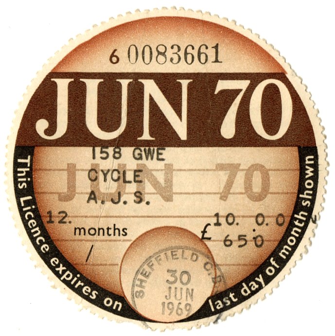 (I.B) GB Revenue : Car Tax Disc (AJS Motorcycle 1970)
