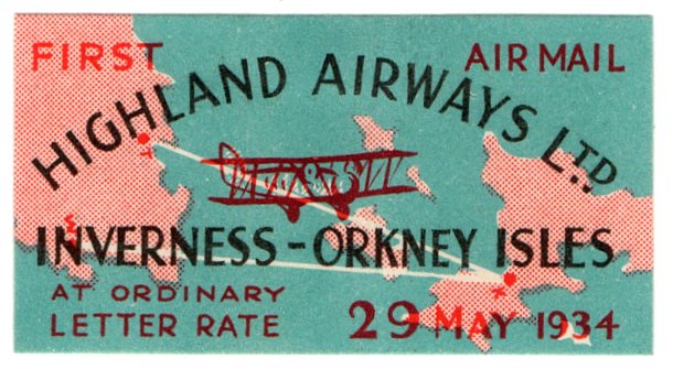 (I.B) Cinderella Collection : Highland Airways - 1st Airmail (Orkney 1934)