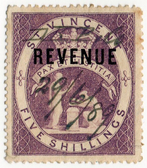 (I.B) St Vincent Revenue : Duty Stamp 5/-