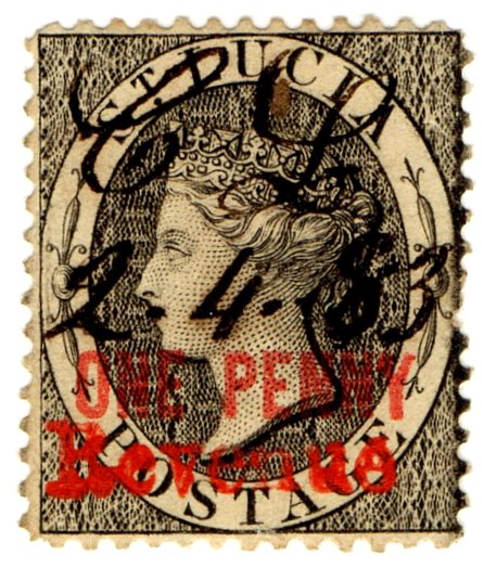 (I.B) St Lucia Revenue : Duty Stamp 1d (double overprint)