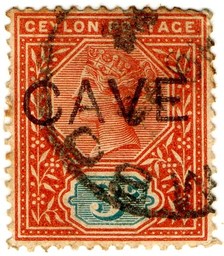 (I.B) Ceylon Postal : 3c Cave Pre-Cancel