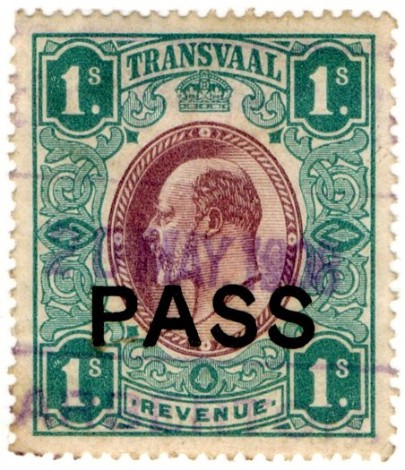 (I.B) Transvaal Revenue : Pass 1/-