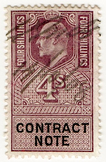 (I.B) Edward VII Revenue : Contract Note 4/- (1902)