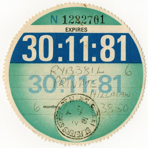 (I.B) GB Revenue : Car Tax Disc (Hillman 1981)