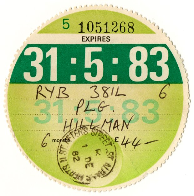 (I.B) GB Revenue : Car Tax Disc (Hillman 1983)