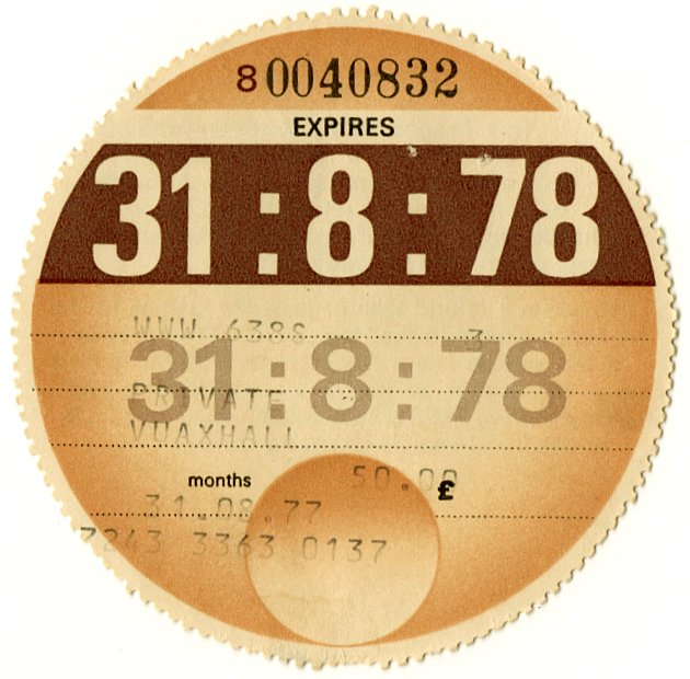 (I.B) GB Revenue : Car Tax Disc (Vauxhall 1978)