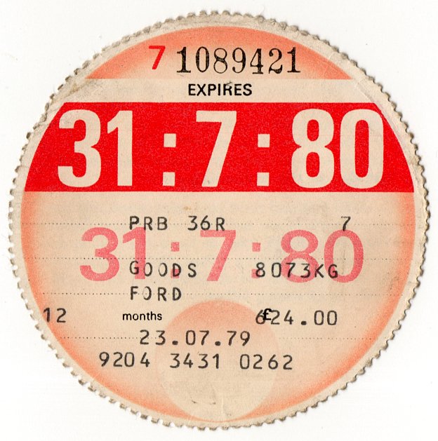 (I.B) GB Revenue : Car Tax Disc (Ford Goods 1980)