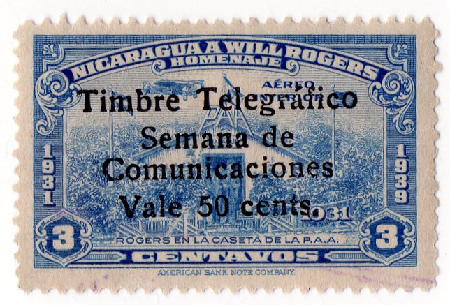 (I.B) Nicaragua Telegraphs : Postal Charity Overprint 50c