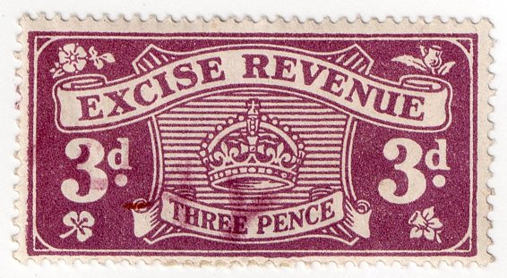 (I.B) Excise Revenue : 3d Purple (1916)