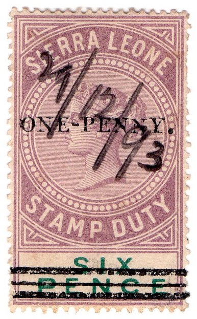 (I.B) Sierra Leone Revenue : Duty 1d on 6d overprint