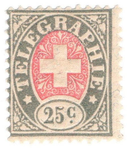 (I.B) Switzerland Telegraphs : 25c Grey & Pink (1881)