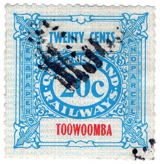 (I.B) Australia - Queensland Railways : Parcel 20c (Toowoomba)
