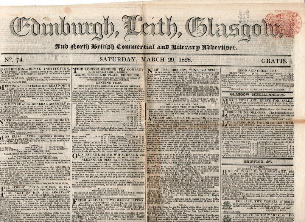 (I.B) George IV Revenue : Newspaper Duty 2d (Edinburgh 1828 - complete)