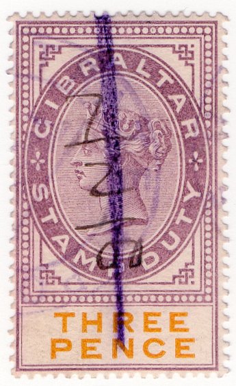 (I.B) Gibraltar Revenue : Duty Stamp 3d