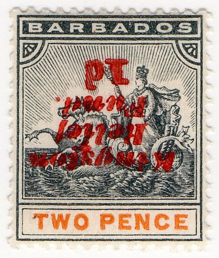 (I.B) Barbados Postal : 2d Kingston Relief Fund (inverted OP)